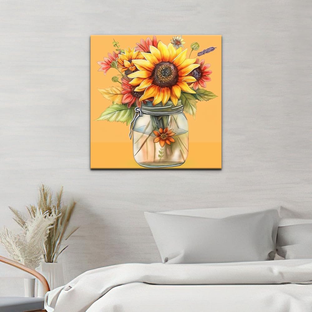 Framed Paint by Number Kits for Adults Beginners, Sunflower in Vase Easy Acrylic Adult Paint by Number Kits, Flowers DIY Painting by Numbers Kits with Frame