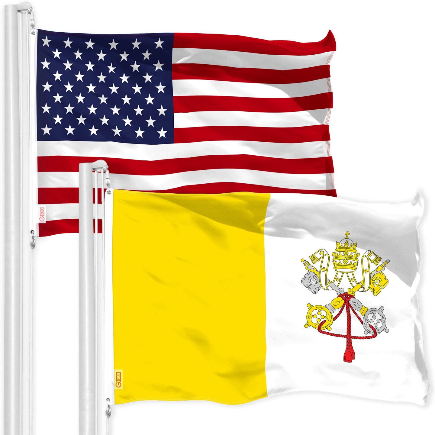 G128 Combo Pack: American USA Flag 4x6 Ft & Vatican City Flag 4x6 Ft | Both LiteWeave Pro Series Printed 150D Polyester, Brass Grommets