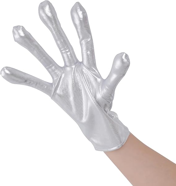 Shiny Metallic Gloves Sliver Alien Gloves Halloween Cosplay Costume Gloves for Women and Girls
