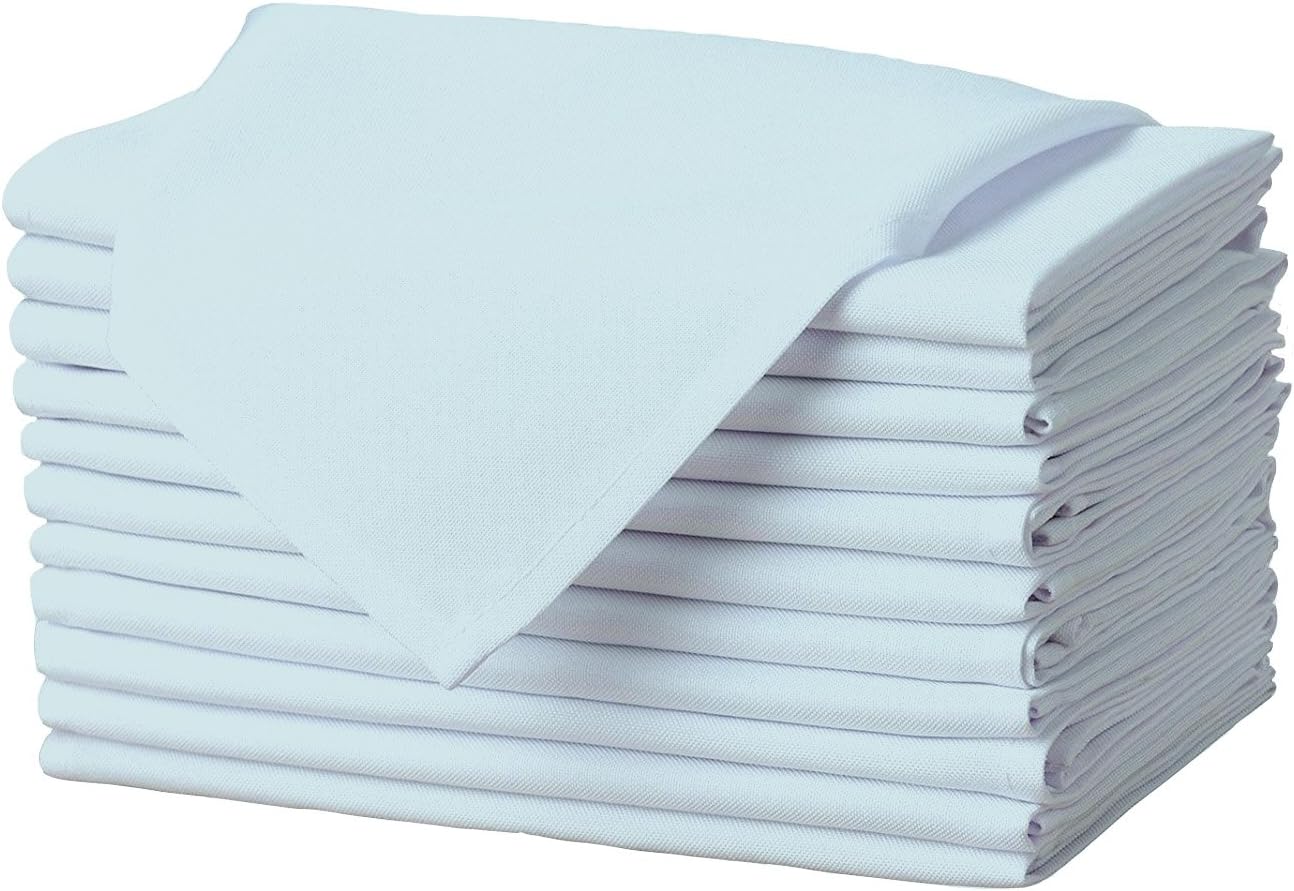 Set of 12 Baby Blue Cloth Napkins, 17×17 in, Soft & Washable with Hemmed Edges