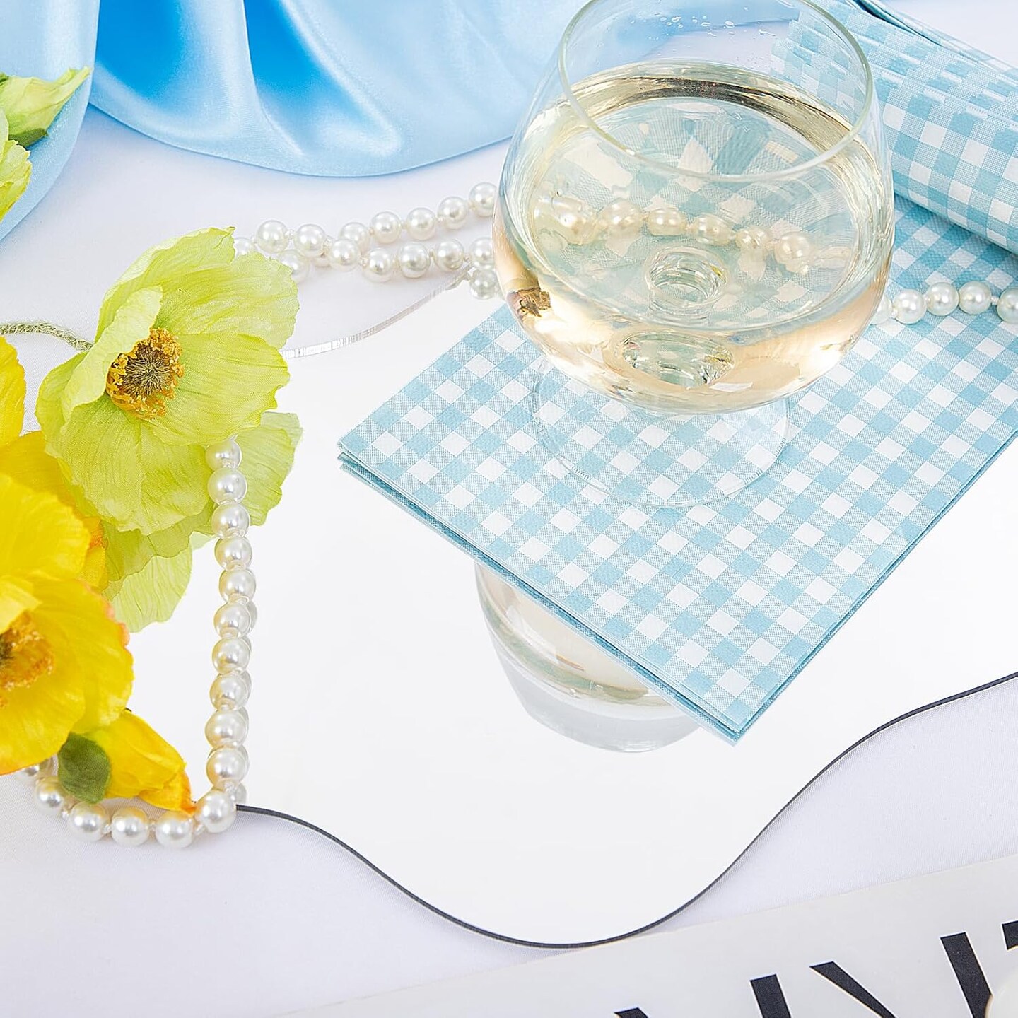 150Pack Baby Blue Paper Checkered Napkins - 3 Ply Disposable Blue and White Gingham Napkins Guest Dinner Napkins Paper for Bathroom Picnic BBQ Birthday Easter