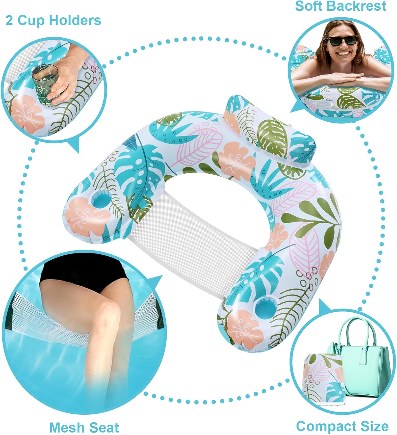 2 pack Adult Inflatable Pool Floats Chair, Water Leisure Inflatable Floating Chair,Drink Holder, Ergonomic Headrest,Pool Floaties for Adults Swimming Pool Party, Summer Water Fun