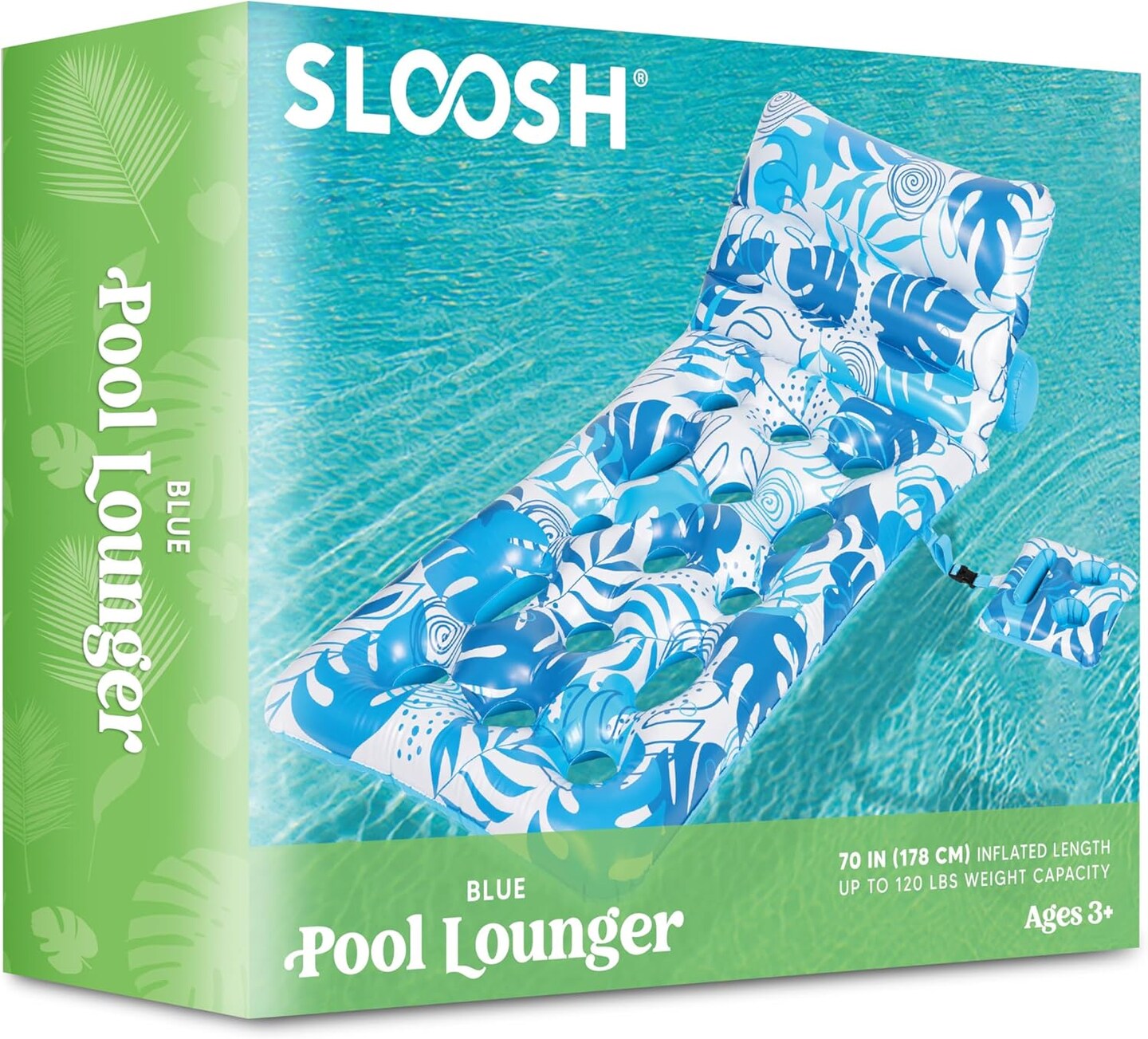Adjustable Backrest Pool Floats - Tropical Leaves Pool Lounger Floaties Adults with Cup Holders, Inflatable Tanning Float Rafts Chair Beach Lake Lounge