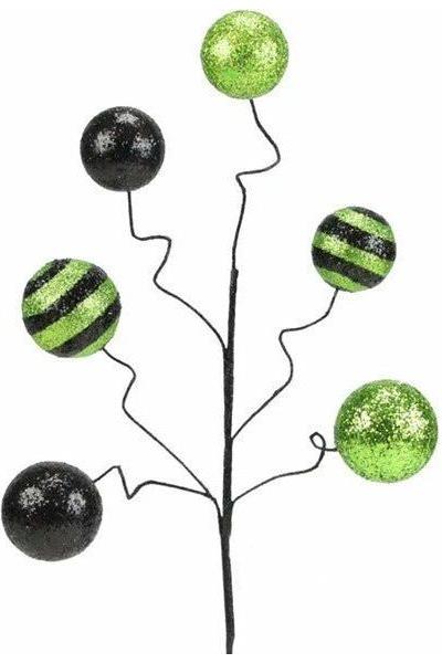 19&#x22; Stripe Solid Glitter Ball Spray: Black/Lime Green