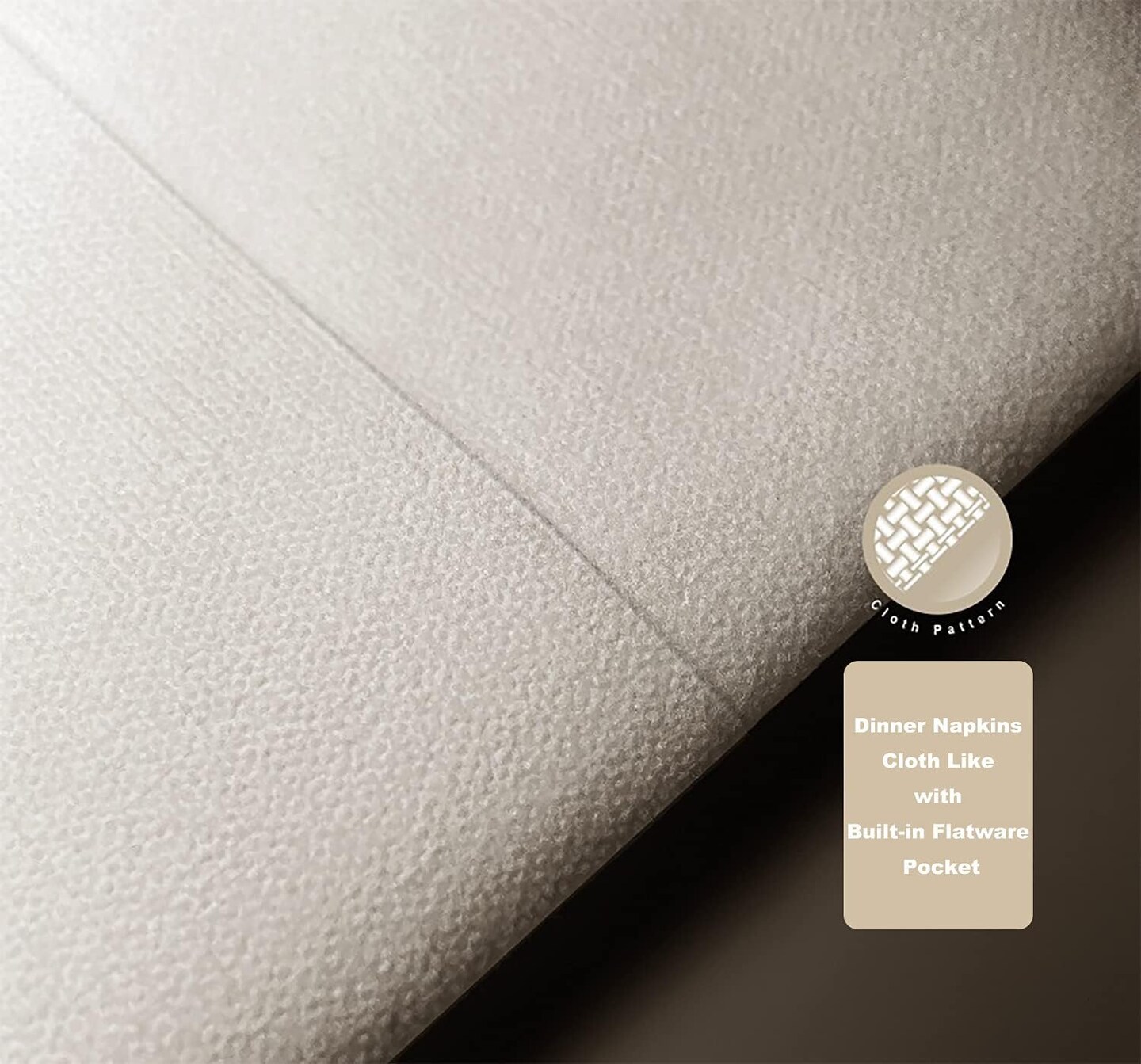 Disposable Dinner Napkins Cloth Like with Built-in Flatware Pocket,Wedding Party Linen Feel White and Golden Napkin, Prefolded for Silverware, 50 Counts