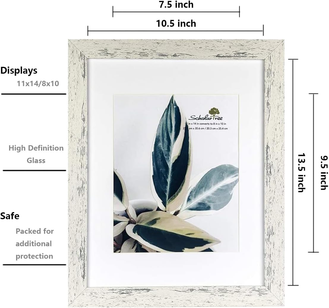 Rustic White Wooden 11x14 Picture Frame set of 2,Display 11x14 without Mat or 8x10 with Mat,Wall Gallery Photo Frames