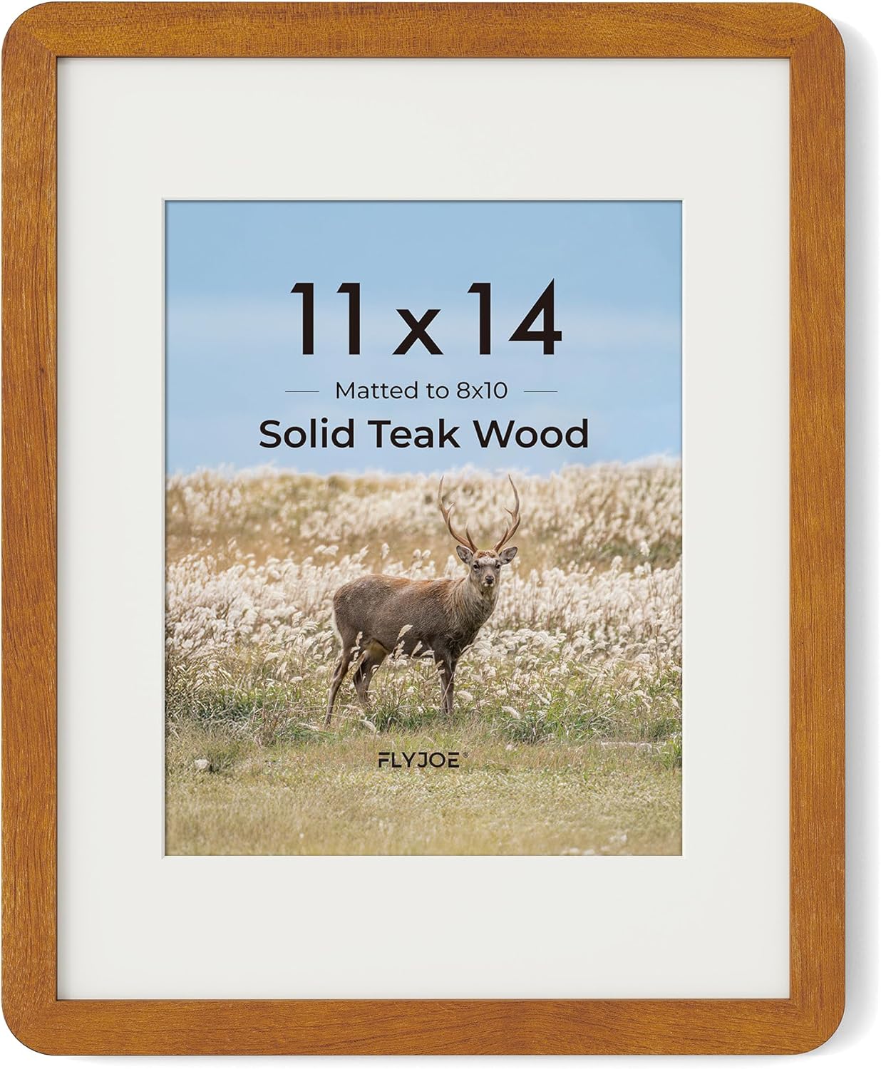 11x14 Picture Frame - Solid Teak Wood 11x14 Frame With Mat For 8x10, 11''x14'' Poster Frame, Plexiglas and Hanging Hardware Included, 11 By 14 Poster Frame Wood, Natural Teak