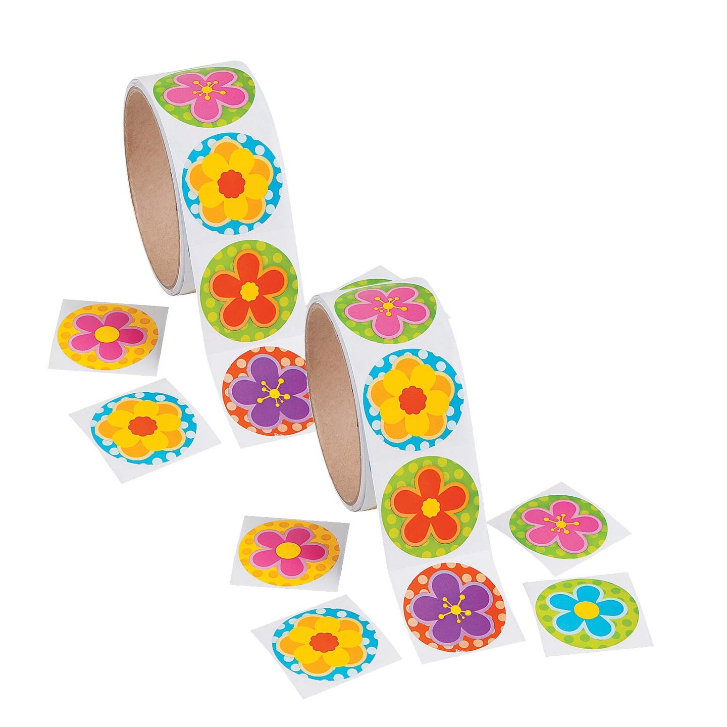 1 1/2" Spring Bright Flower Multicolor Paper Sticker Roll 100 Pc