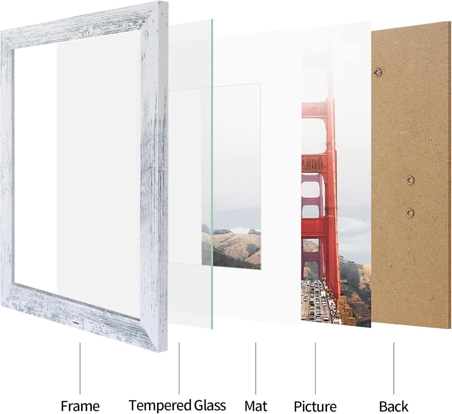 10x14 Picture Frame Set of 2 with Tempered Glass, Distressed White Photo Frames Display 8x12 Picture Frame with Mat or 10 x 14 Without Mat for Horizontal or Vertical Wall Mounting