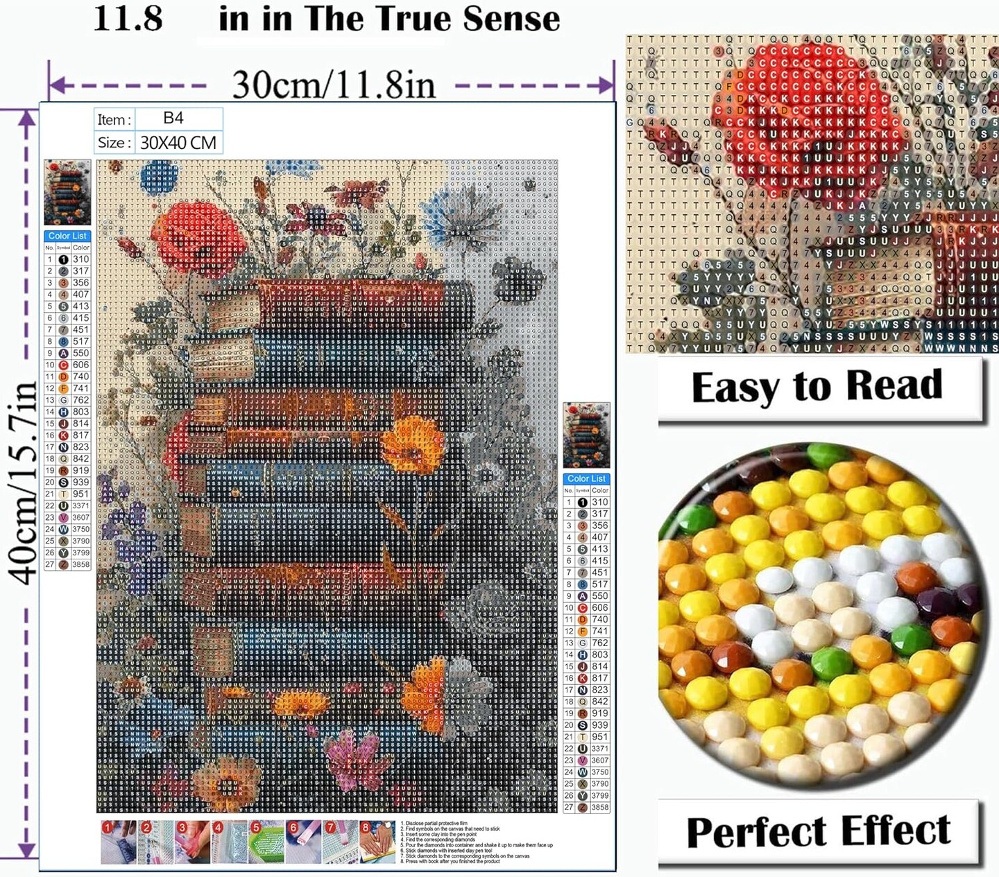 Books Diamond Art Painting Kits for Adults,Flowers Diamond Painting Kits for Beginners,5D DIY Full Drill Diamond Dots