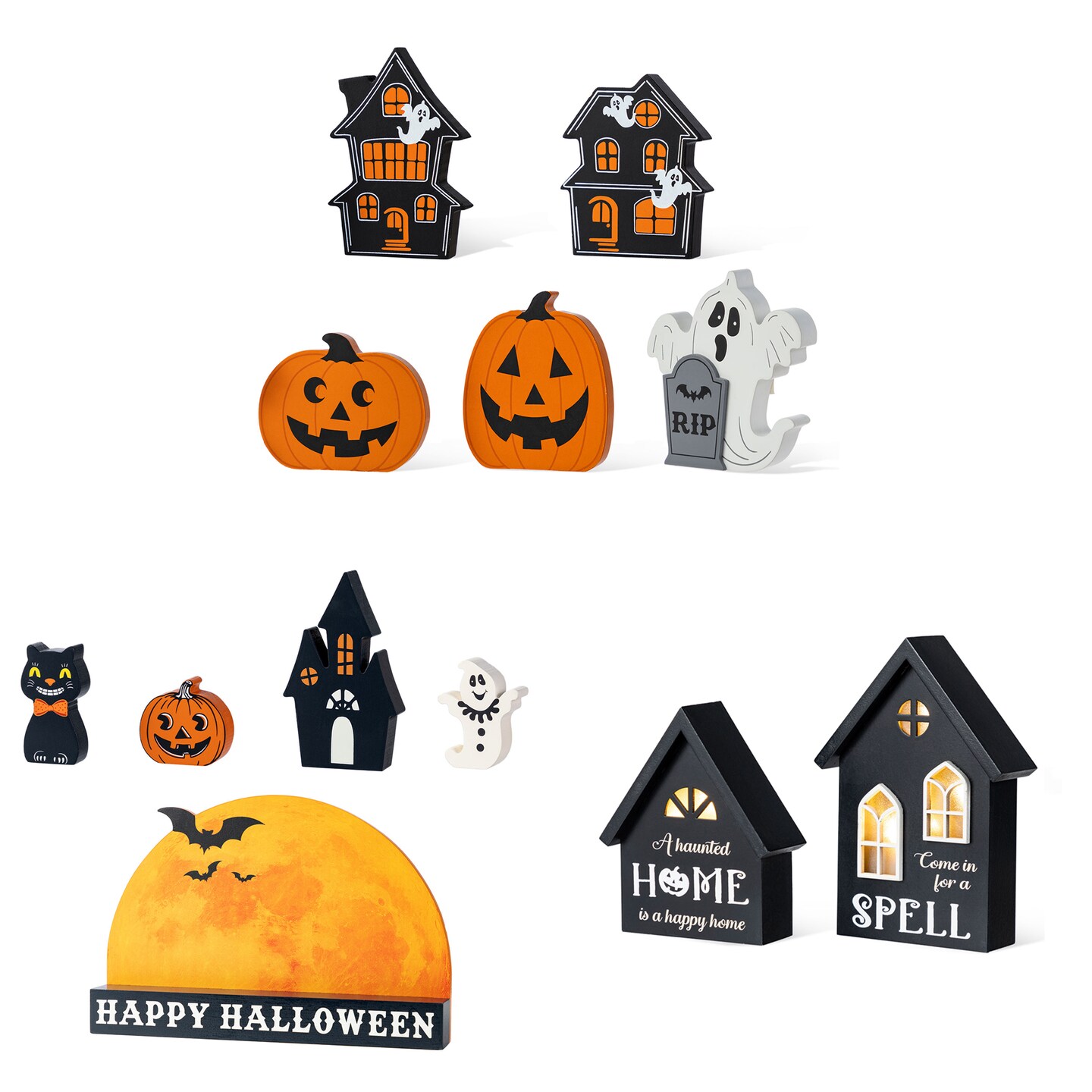 Set of 12 Halloween Wooden Haunted Table Block Set