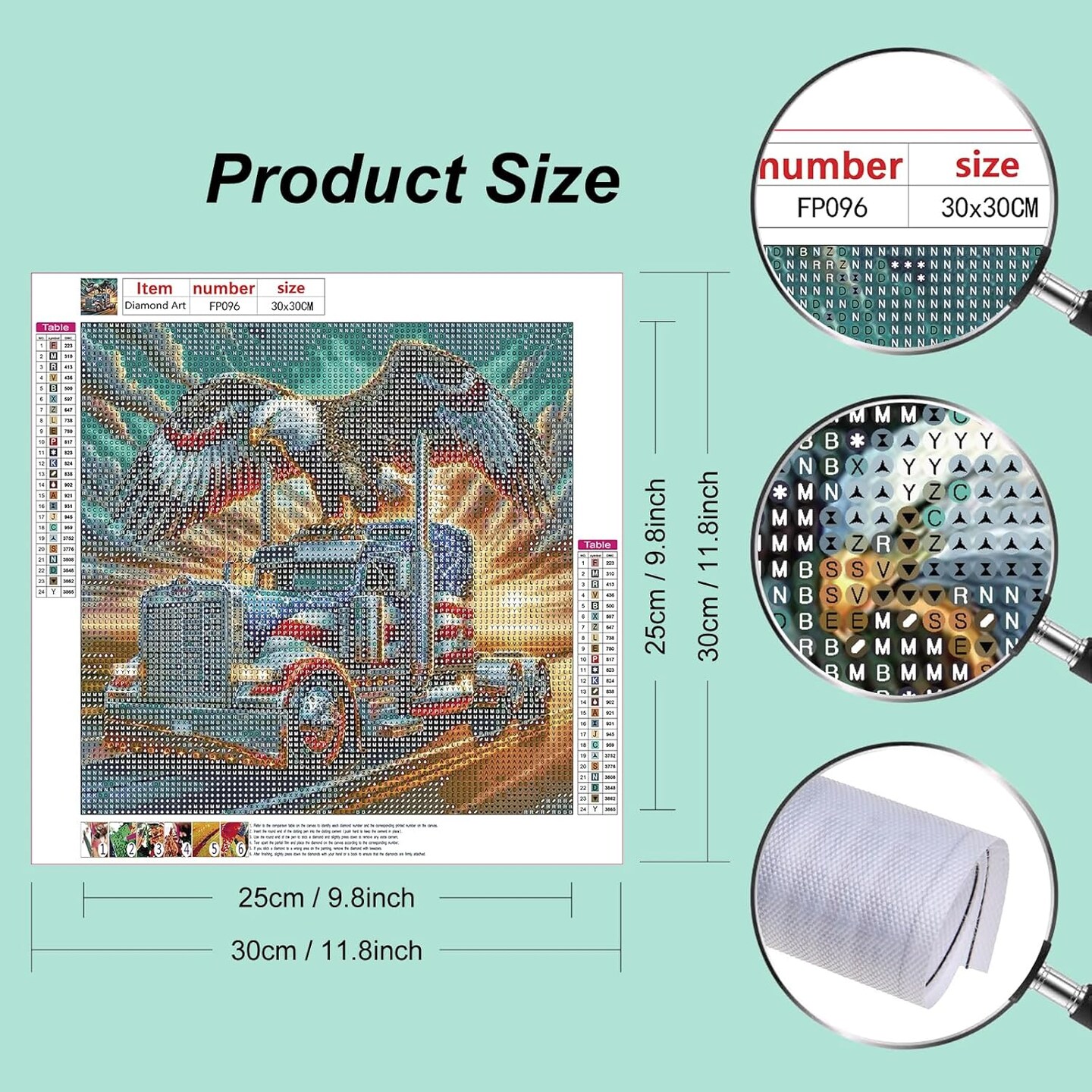 Truck Diamond Painting Kits for Adults, 5D DIY American Flag Diamond Art Kits for Beginners, Full Drill Round Diamond Art for Home Wall Decor, Eagle, 12x12 inch