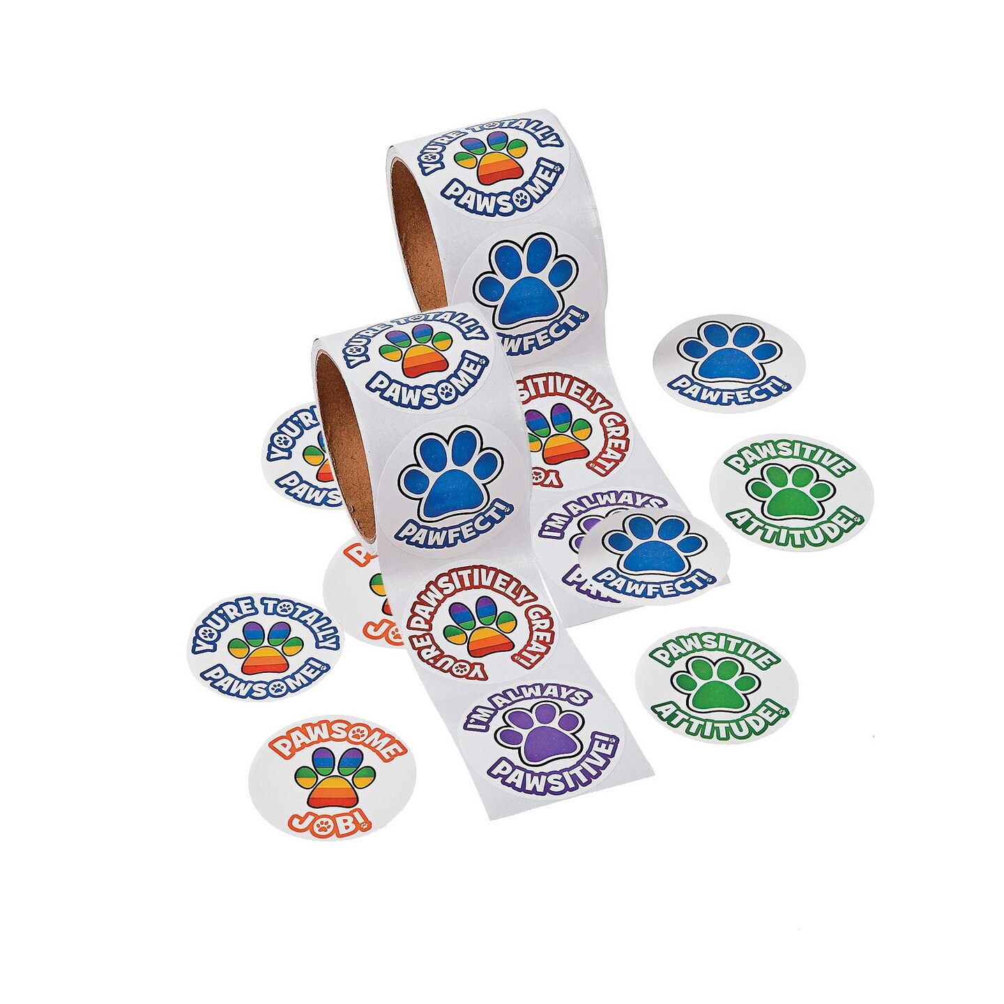 2 1/4&#x22; Multicolor Motivational Paw Print Sticker Roll 100 Pc