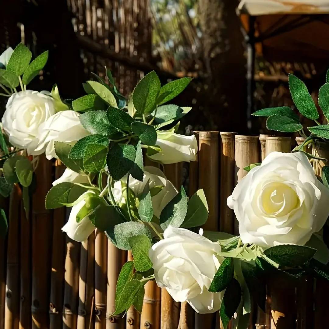 Elegant White Silk Rose Garland &#x2013; Artificial Floral Vine for Weddings &#x26; Home D&#xE9;cor
