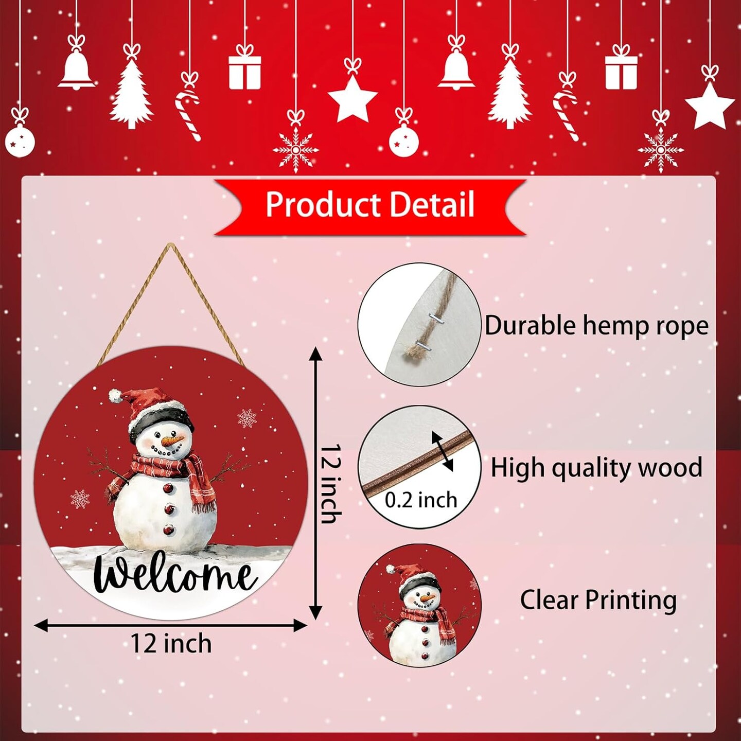 Christmas Snowman Wreath Door Decorations - Red