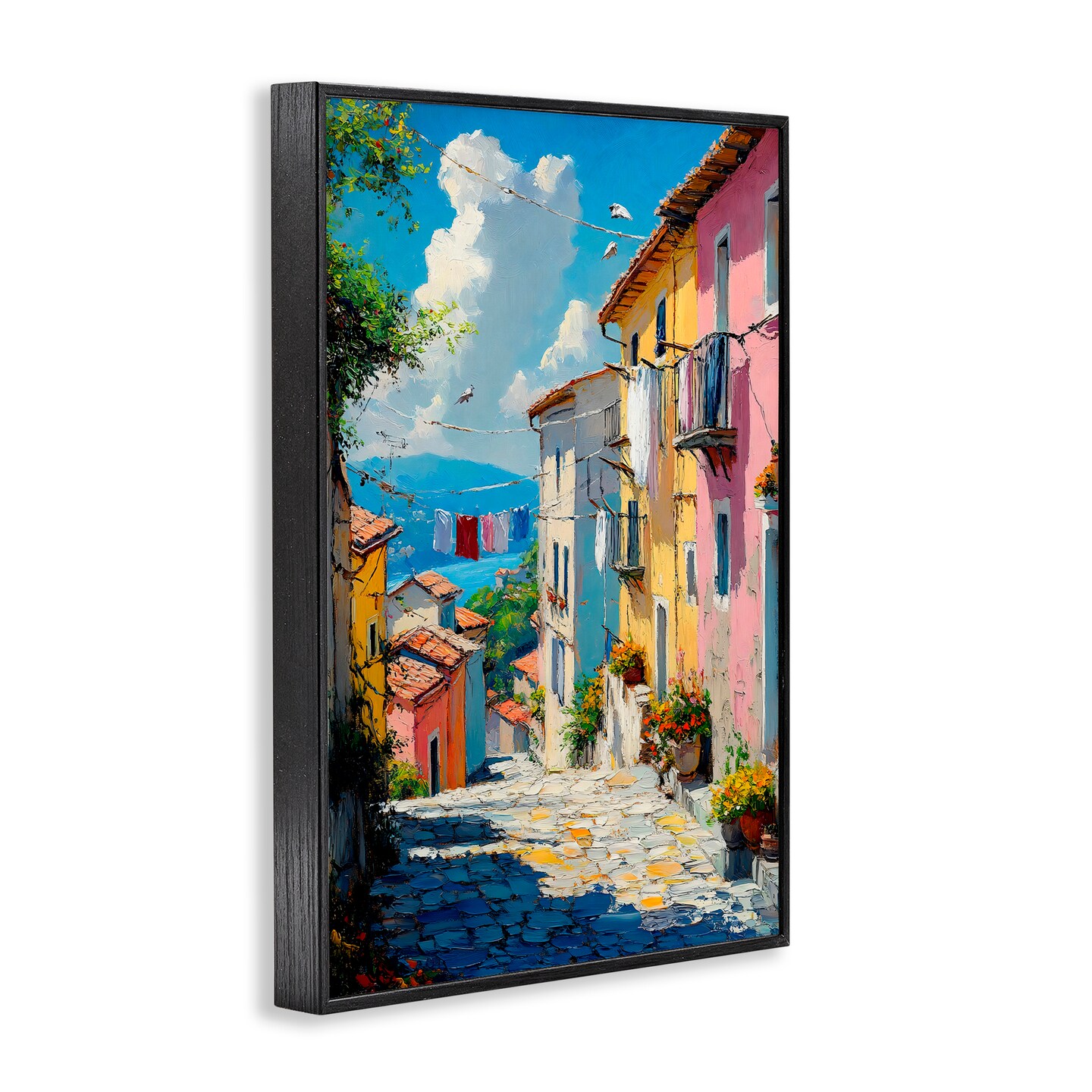 Stupell Industries Colorful Coastal Town Black Framed Giclee Art, design by Creative Studio