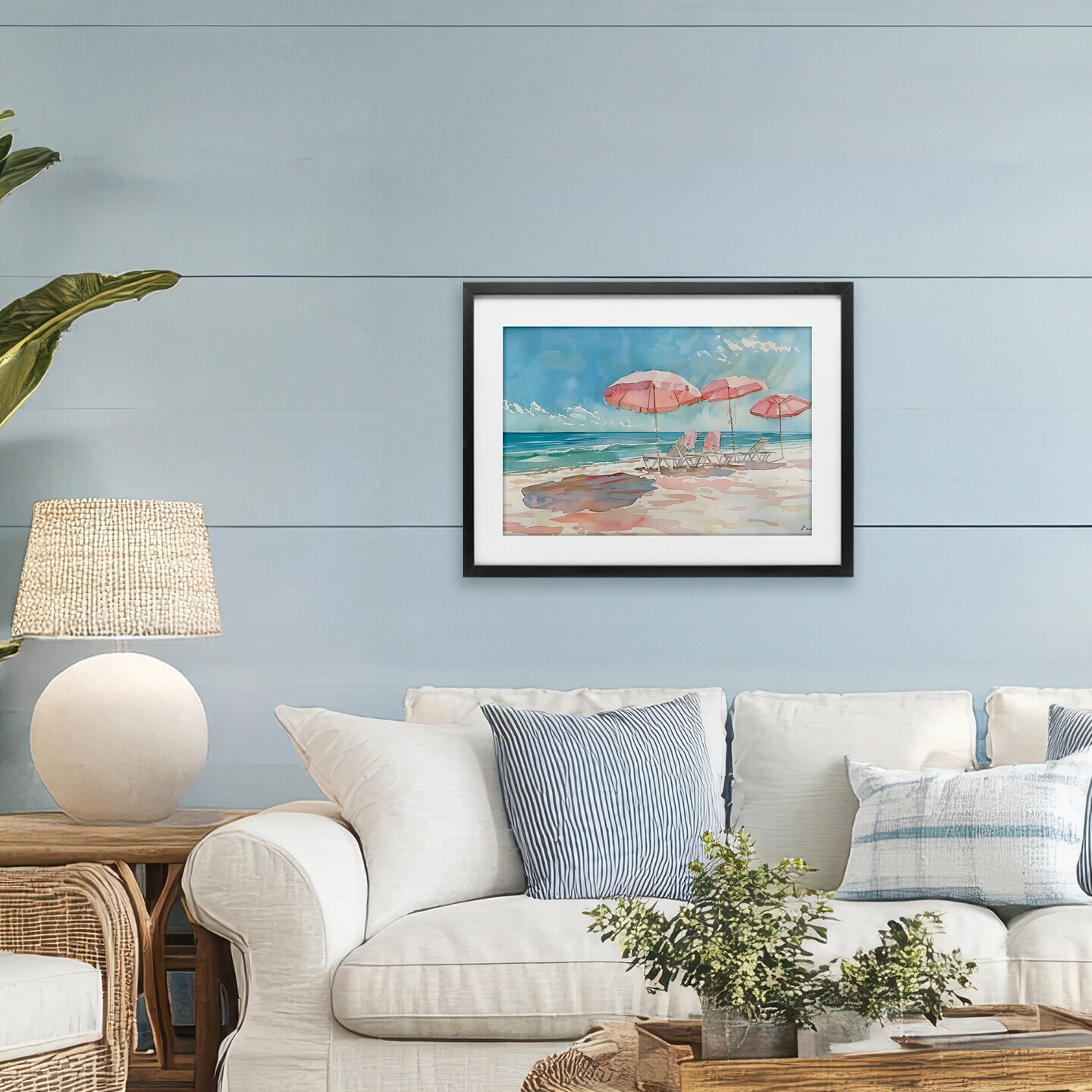 Stupell Industries Pastel Pink Watercolor Beach Black Framed Print Under Glass, design by LSR Design Studio