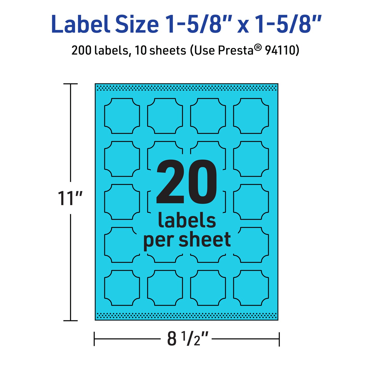 Avery Bright Blue Paper Labels, 1-5/8" x 1-5/8" Square Scalloped