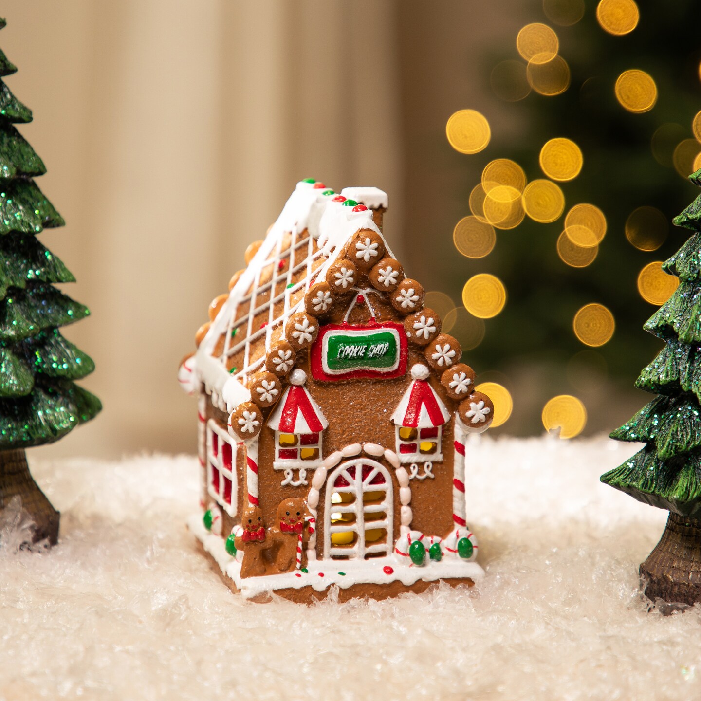 Northlight Lighted Candy Cane Gingerbread Men Cookie Shop Christmas Decoration - 5.75&#x22;