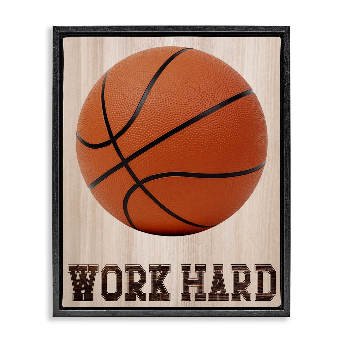 Stupell Industries Work Hard Basketball Black Framed Floater Canvas Wall Art, design by Marcus Prime