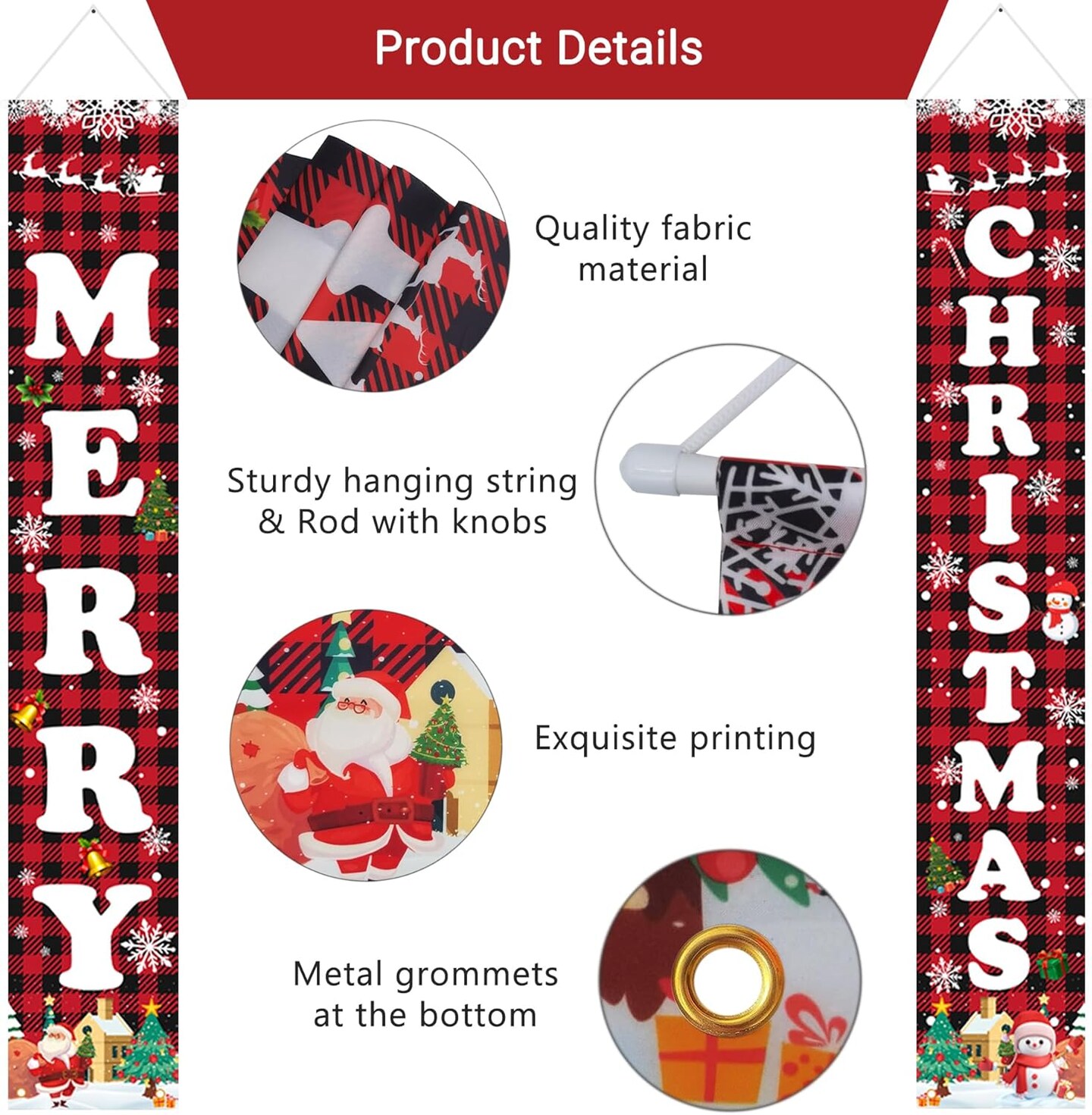Christmas Red Black Buffalo Plaid Banner Decorations - 71"L x 12"W (Christmas)