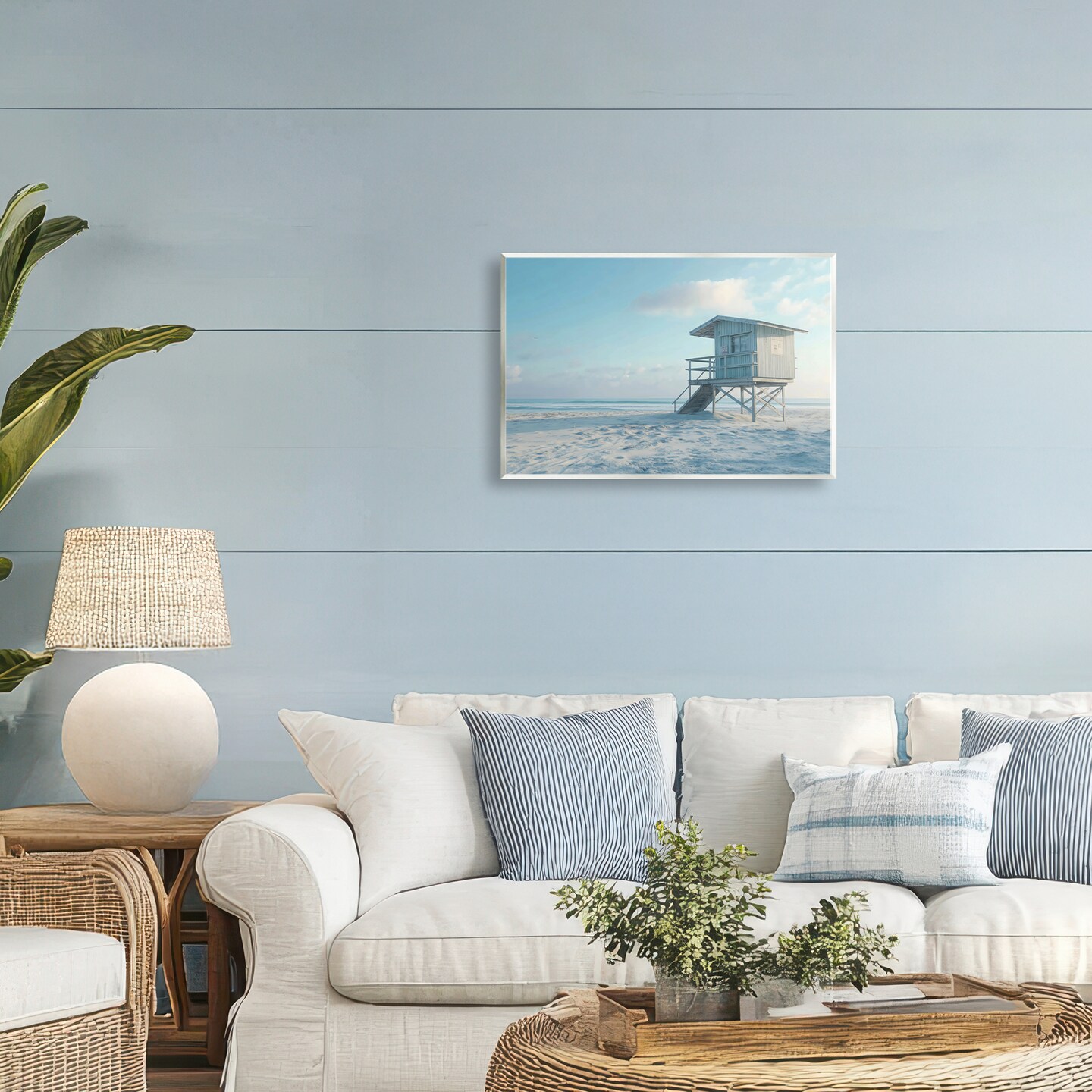 Stupell Industries Blue And White Beach Scene Wall Plaque Art, design by LSR Design Studio