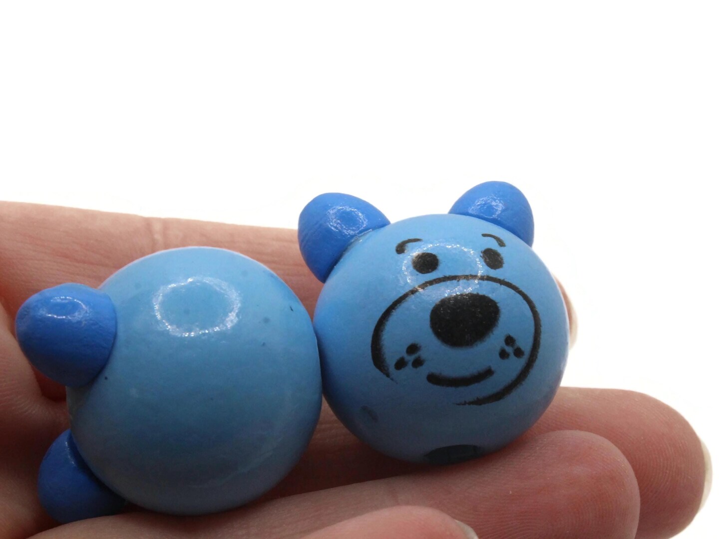 4 26mm Round Blue Wood Bear Head Beads Large Hole Wooden Beads