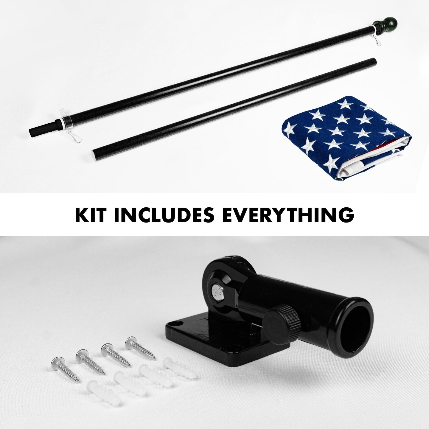 G128 - 5 Feet Tangle Free Spinning Flagpole (Black) USA American Flag Brass Grommets Spun Polyester 2x3 ft (Flag Included) Aluminum Flag Pole