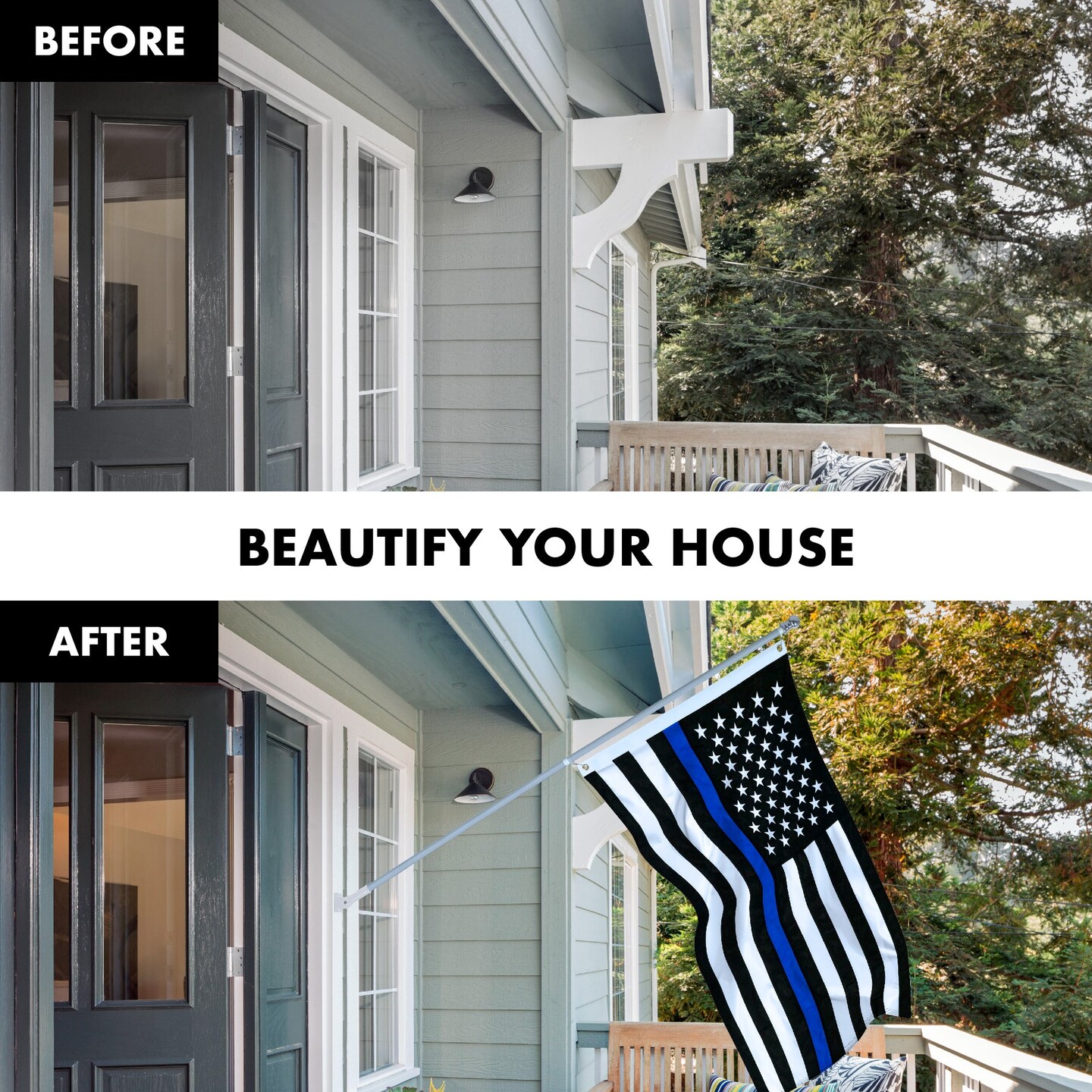 G128 - 5 Feet Tangle Free Spinning Flagpole (Silver) Thin Blue Line Flag Brass Grommets Spun Polyester 2x3 ft (Flag Included) Aluminum Flag Pole