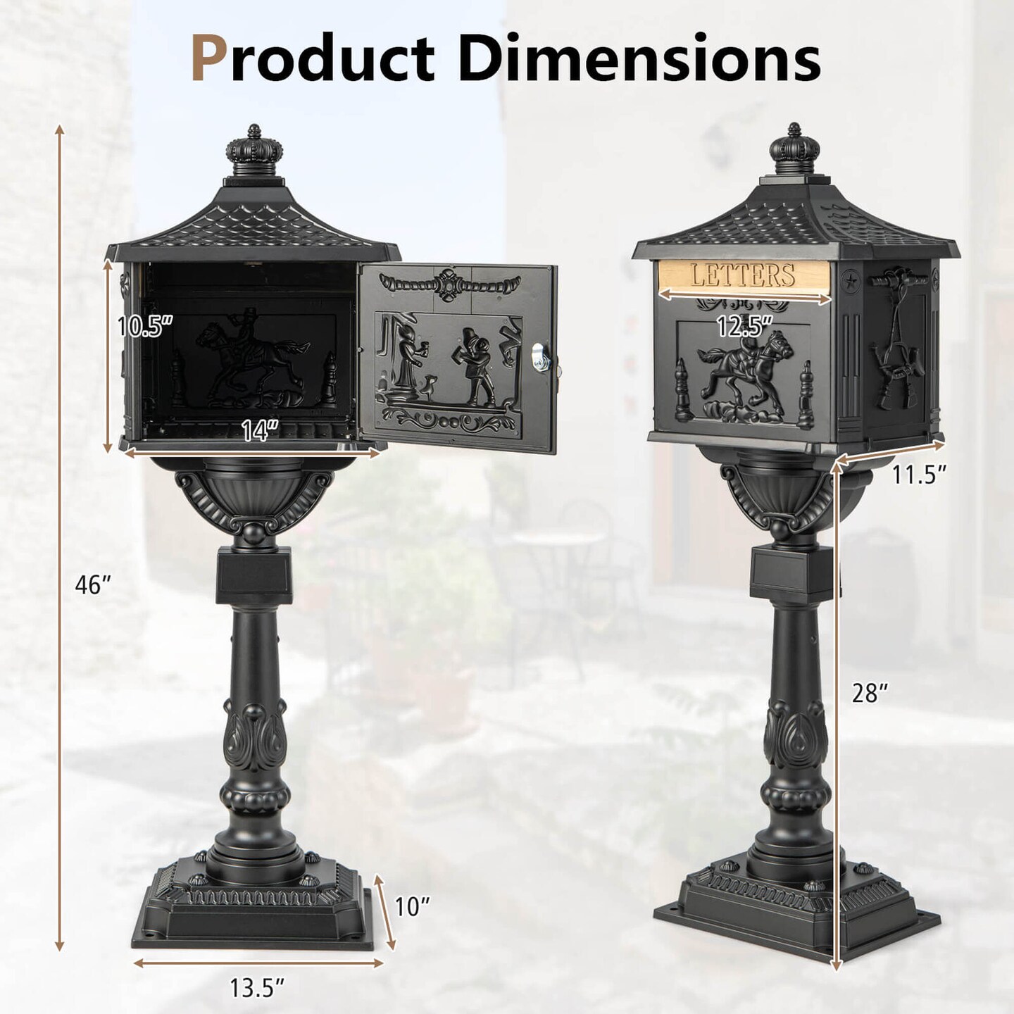 Costway Retro Cast Aluminum Mailbox Lockable Security Postal Letter Box withBaffle Door Bronze/Black/White