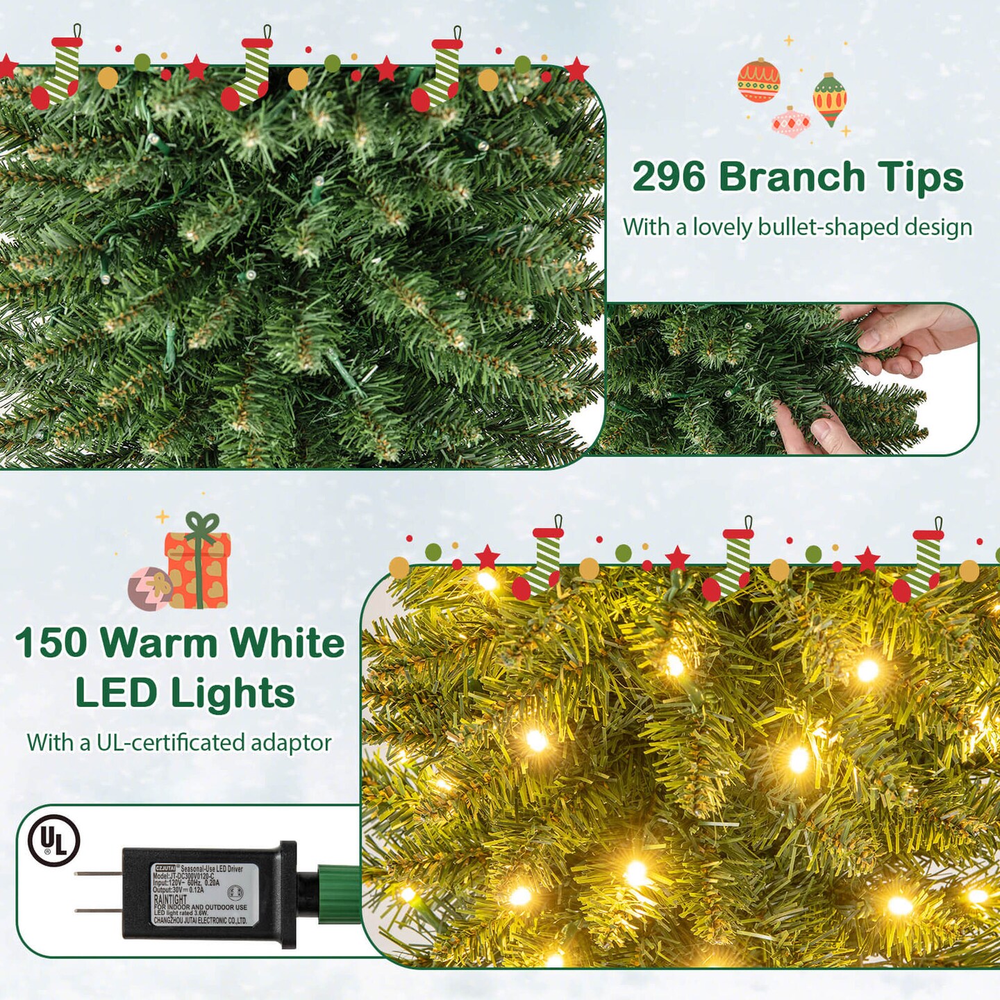 Costway 5/6/7/99 FT Pre-Lit Pencil Christmas Tree with 400 LED Lights &#x26; 699 Branch Tips Party