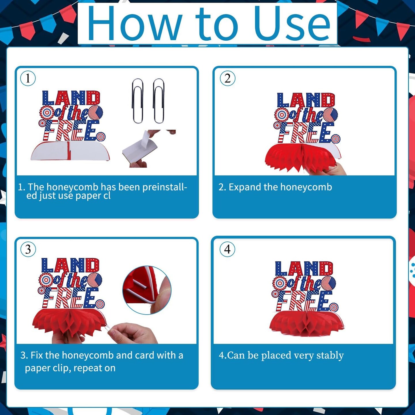 Memorial Day Patriotic Table Decorations Set (9PCS) – Red, White & Blue Honeycomb Centerpieces for Office, Home, 4th of July & American 250th Celebration Decor