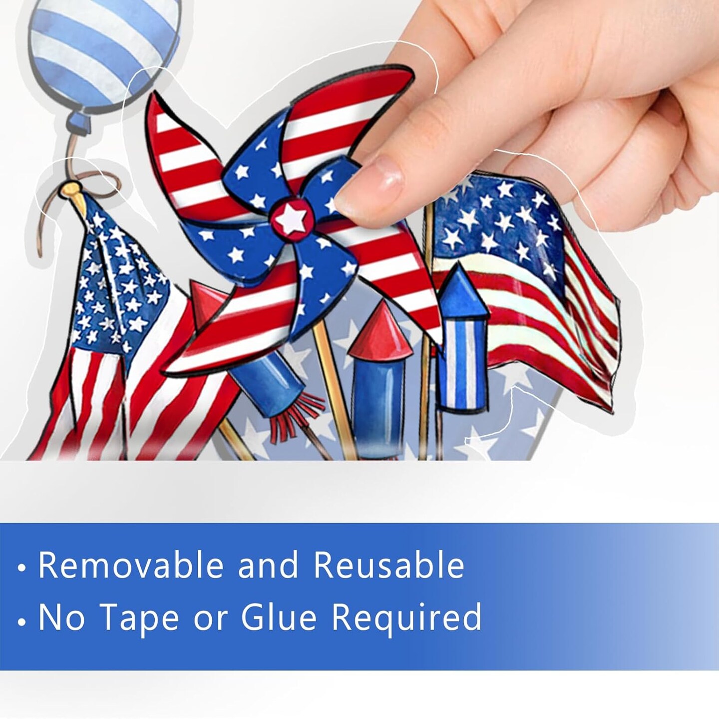 4th of July Patriotic Window Clings (4 Sheets) – God Bless America Gnome Truck Mason Jar Stickers for Independence Day & Memorial Day Home Decor