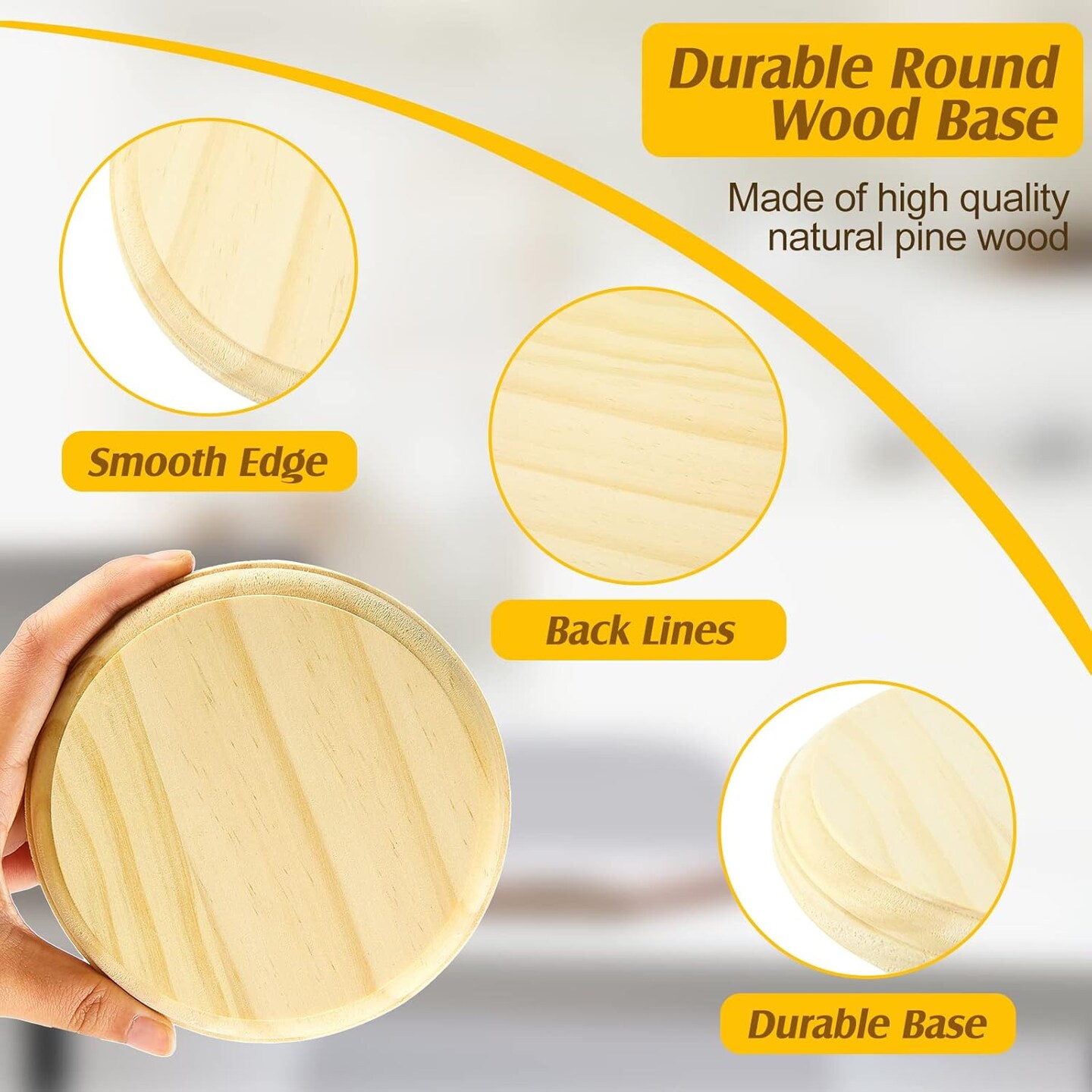 4 Pieces Wooden Round Plaque Unfinished Natural Wood