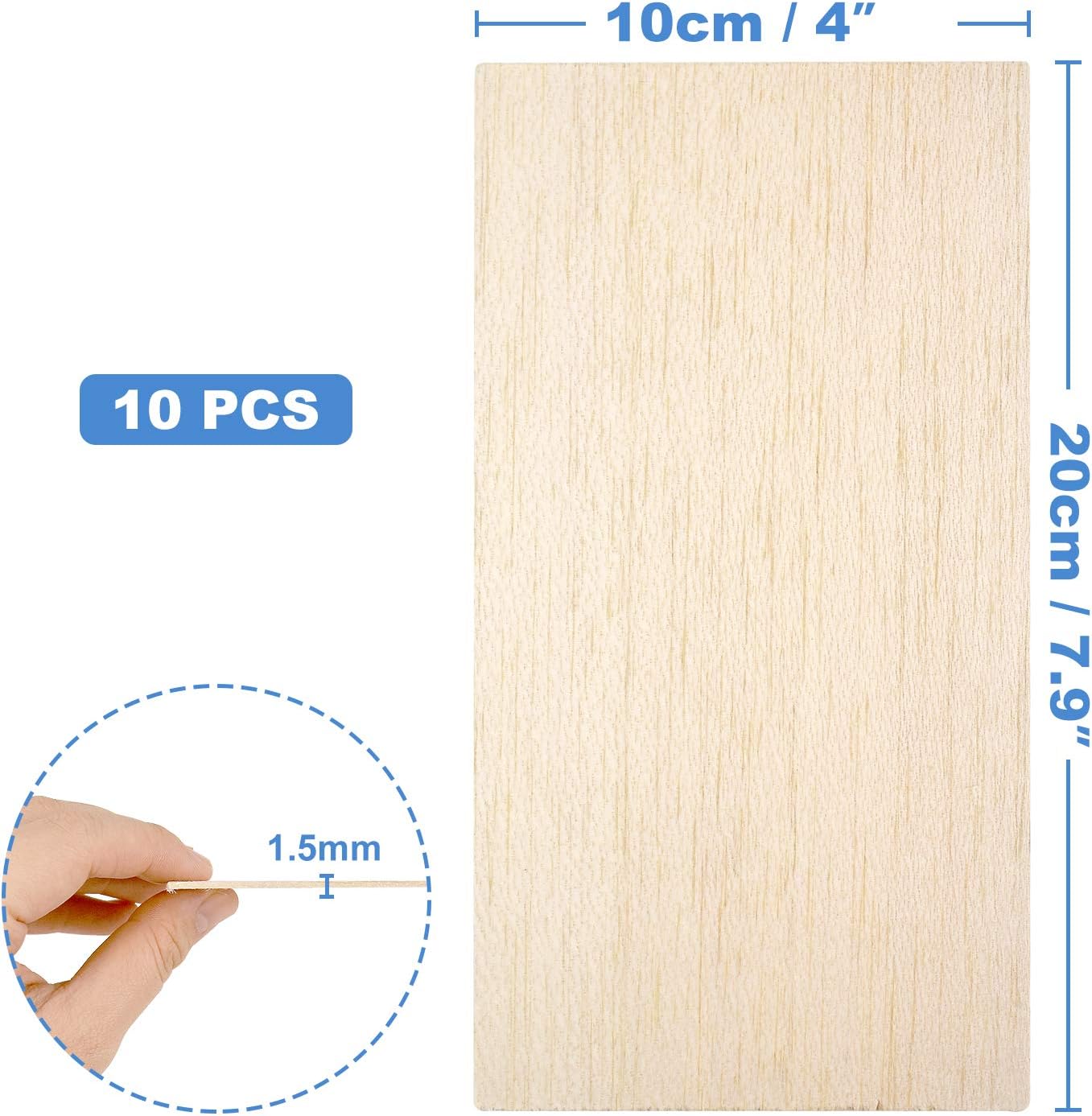 10 Pack Balsa Wood Sheets, Natural Unfinished Wood for House Aircraft-100x200x1.5mm