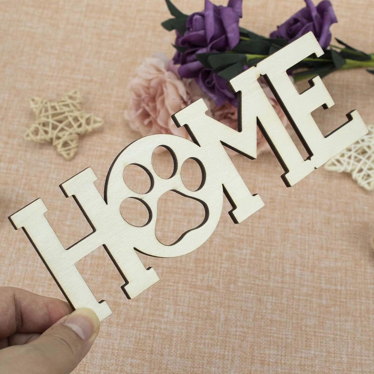 3pcs Home Paw Wood Sign Blank Wooden Dog Cat Paw Plaque, 7.9x2.6 in