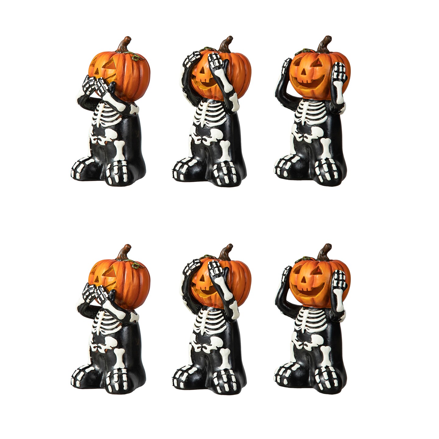 Set of 2 5.75"H 3pcs Halloween Resin Skeleton Pumpkin Table Decor