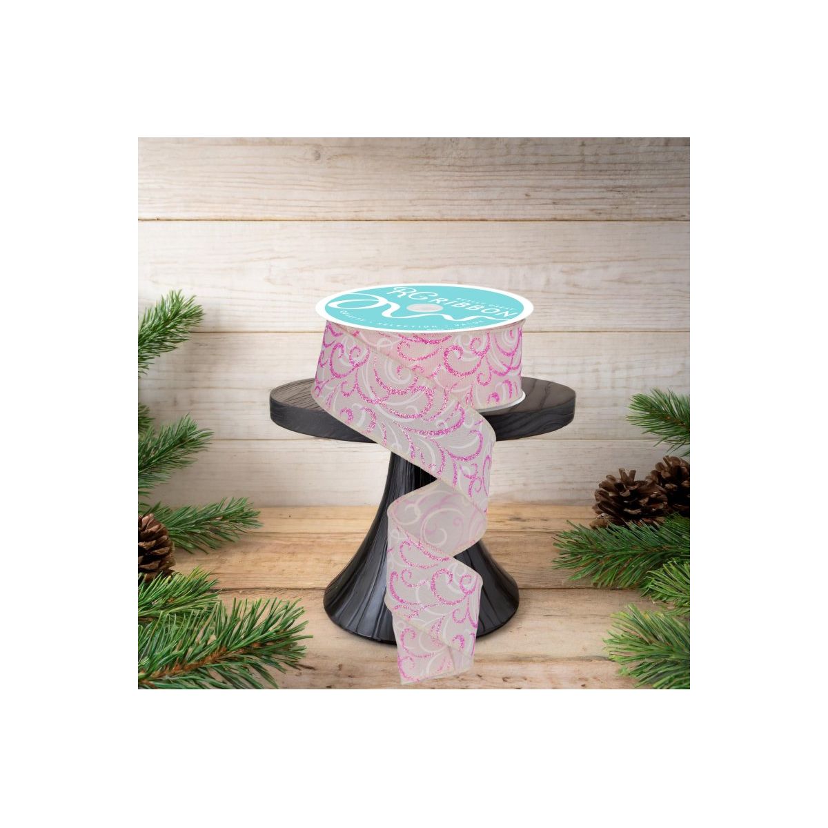 1.5&#x22; Multi Swirls Glitter Ribbon: Cream/Pink/White (10 Yard)