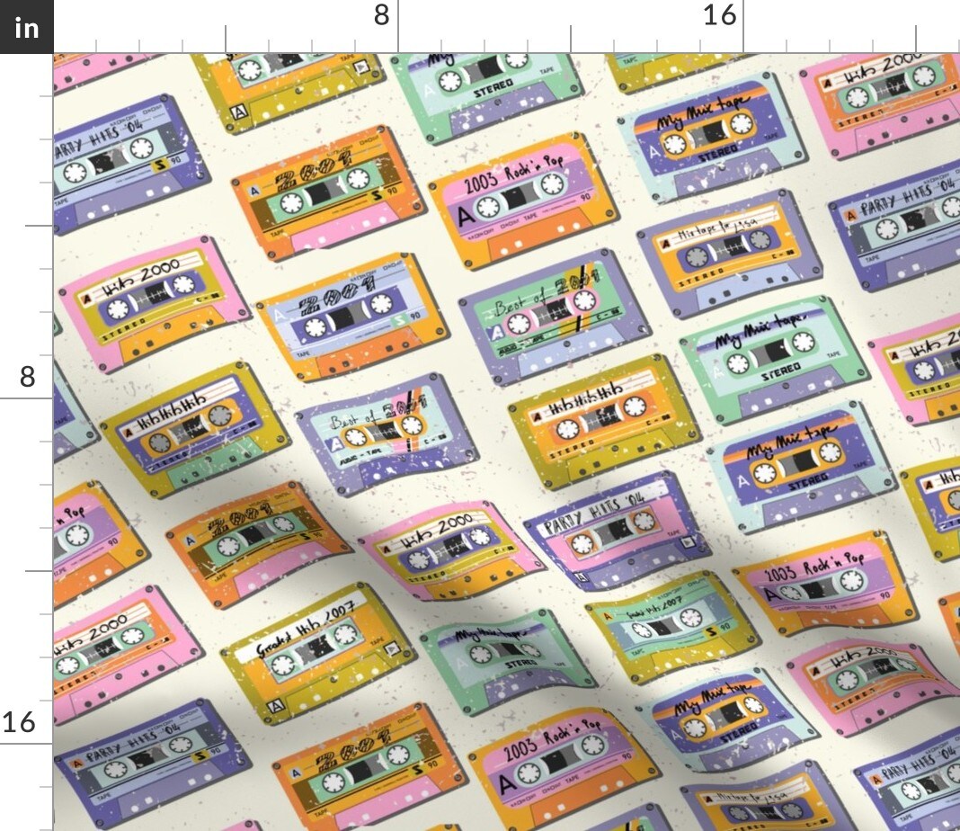 Mix Tape 2000S Nostalgia Y2K Trend 90S Throwback Bright Colorful Millennium Custom Printed Fabric by Spoonflower Various Fabrics by the Yard or Fat Quarter