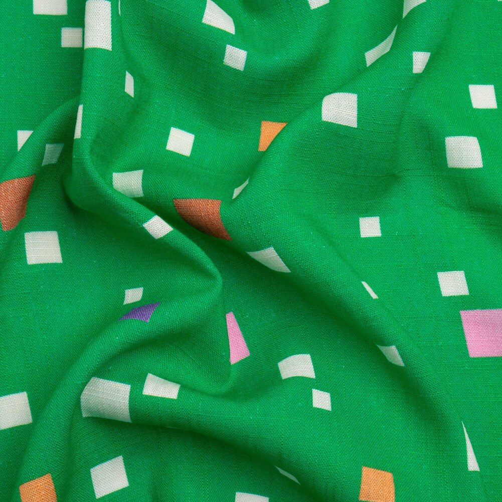 1 Yard Viscose and Linen Woven Fabric Green and Pink Squares Print 53 inch Width