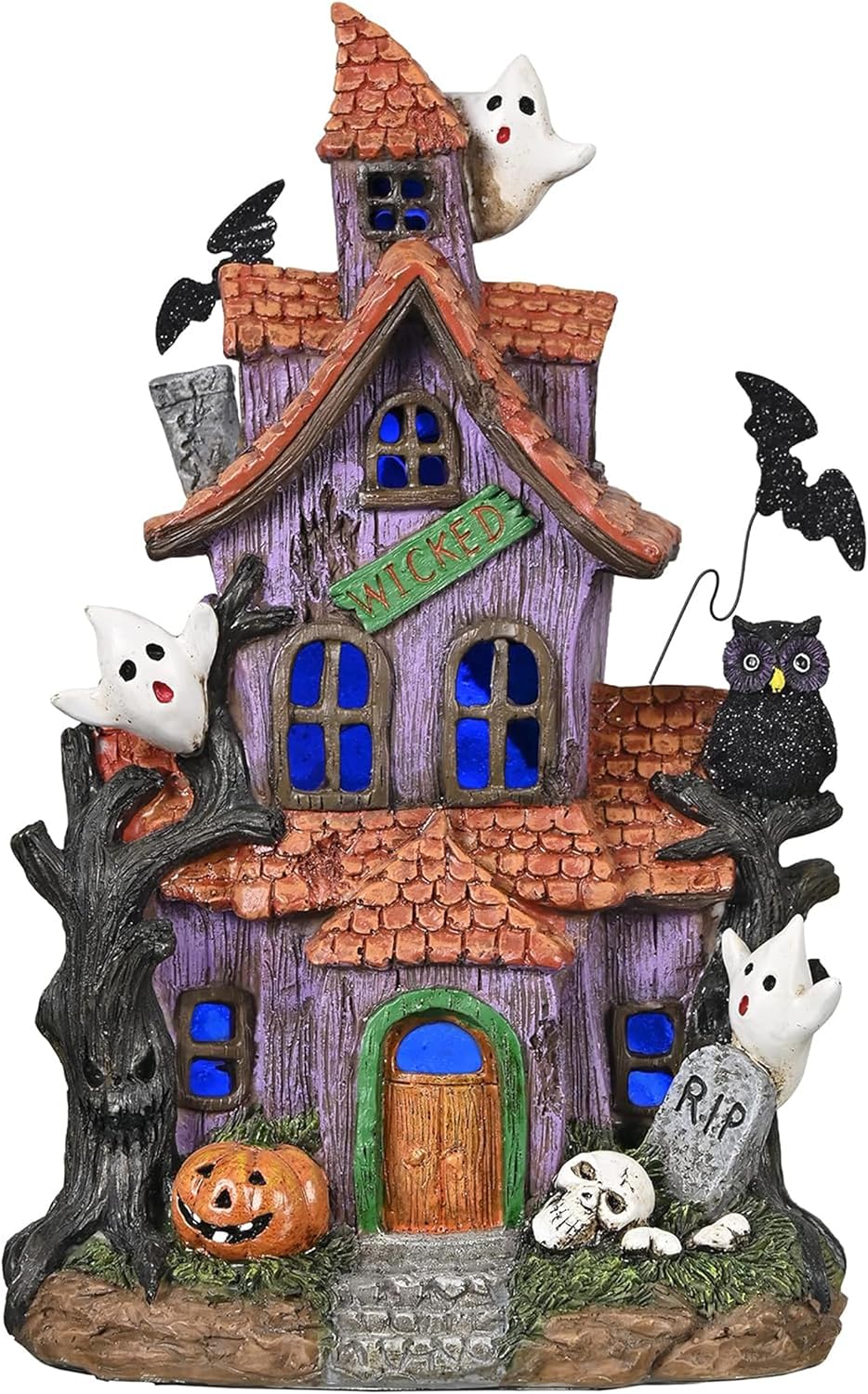 Lighted Halloween Village House Decorations 9 Inch, LED Haunted
