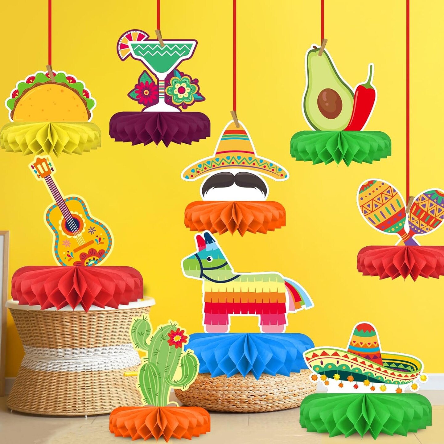Fiesta Party Decorations - Authentic Mexican Themed Honeycomb Centerpiece for Cinco De Mayo, Taco Parties, Birthdays &#x26; Day of the Dead Celebrations