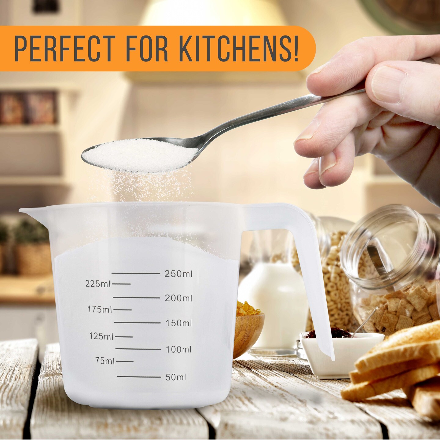 U.S. Kitchen Supply&#xAE; - 8 oz (250 ml) Plastic Graduated Measuring Cups with Pitcher Handles (Pack of 6), 1 Cup Capacity, Ounce, ML Markings, Measure Mix