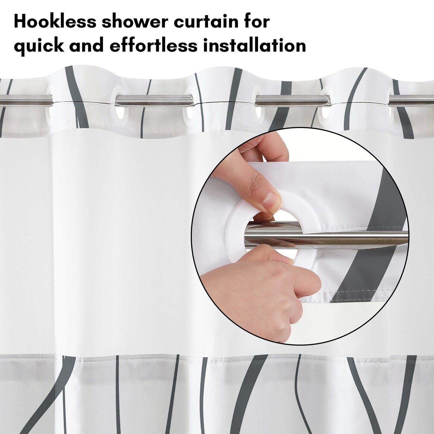 Americanflat 72x75 Hookless Shower Curtain - Water-Resistant Shower Curtain with Sheer Panel, Snap-In Liner, and Grommets - 100% Polyester