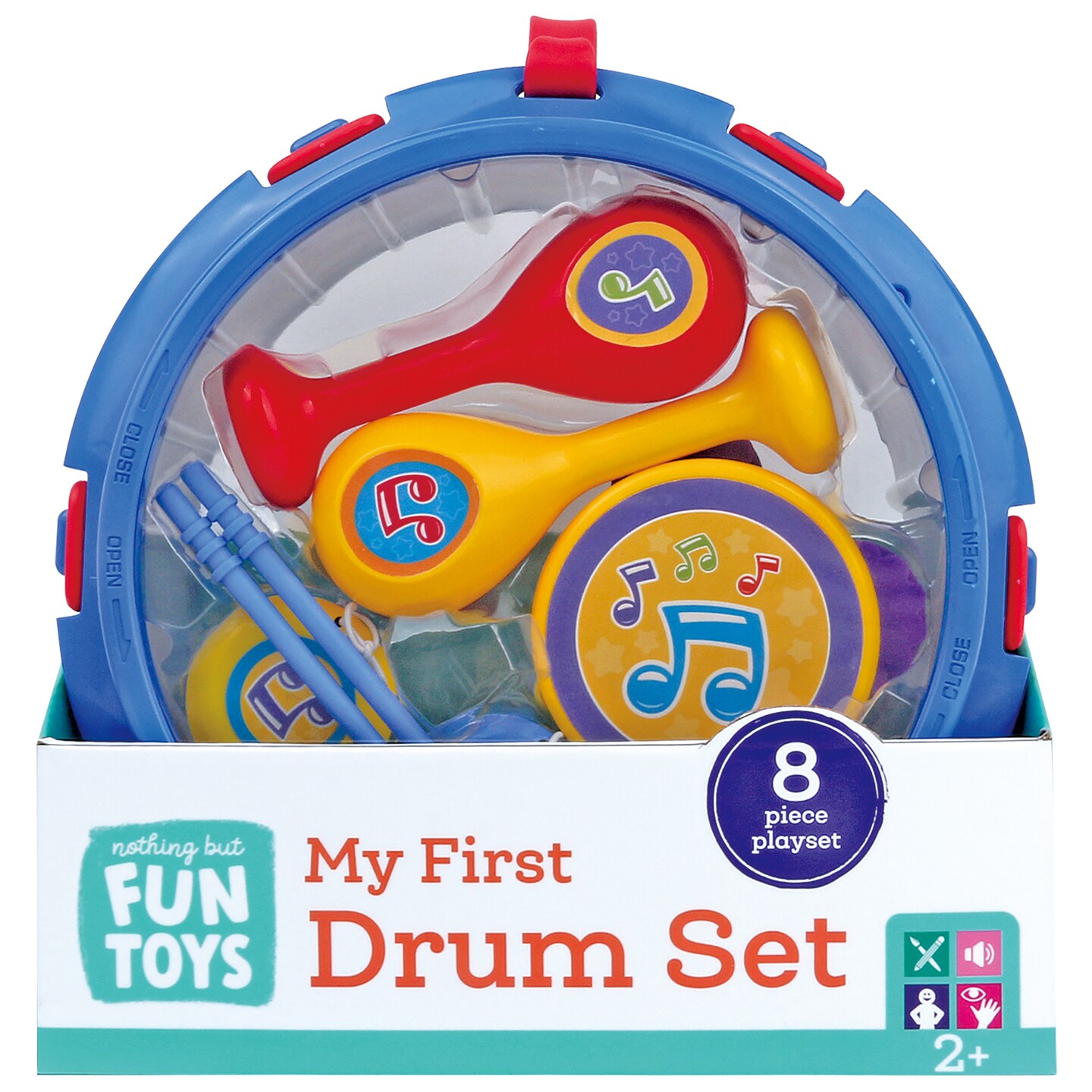 Nothing But Fun Toys: My First Drum Set - 8pc Musical Instrument Toys, Percussion Set, Drum &#x26; Sticks, Maracas, Castanets, Tambourine, Kids &#x26;Toddler 2+