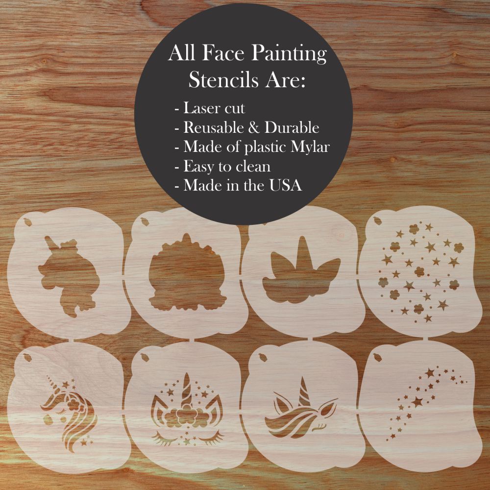 Unicorn Face Painting Stencil Set | Perfect for Face Painting, Temporary Tattoos, Birthday Party | Designer Stencils |