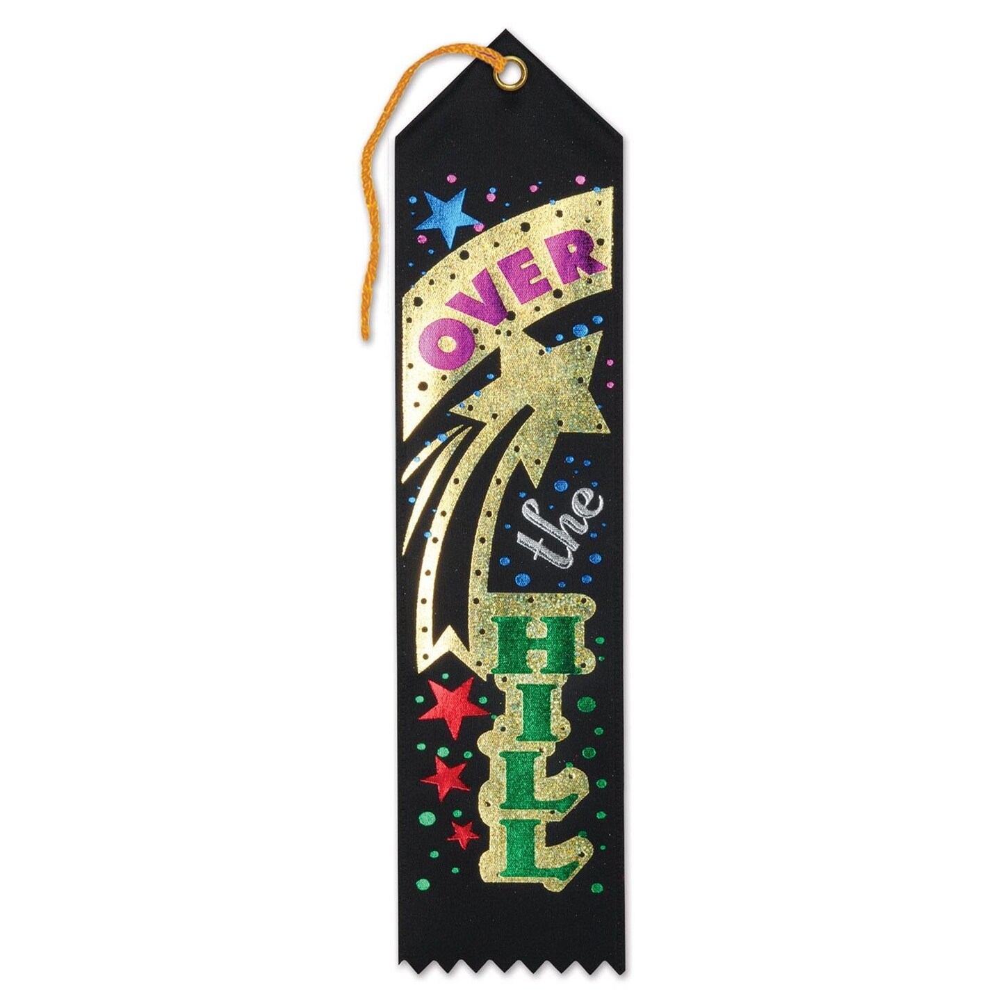 6 Pack Bulk Over The Hill Birthday Award Ribbon- Black with Multicolor