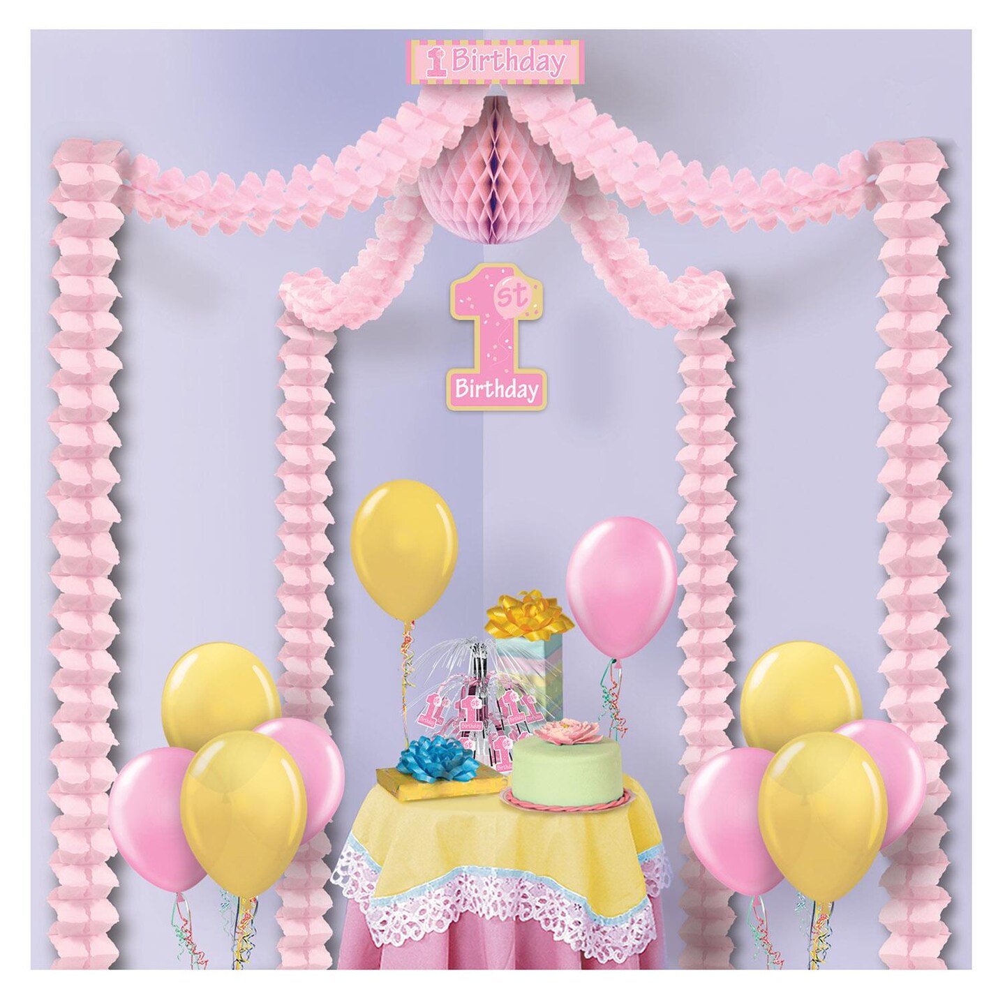 6 Pack Beistle Pink 1st Birthday Party Canopy