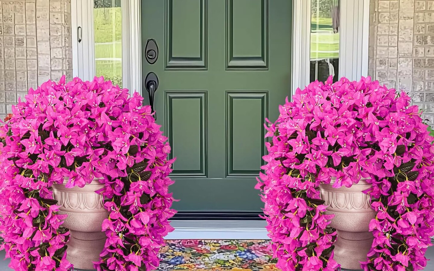2Pcs UV Resistant Artificial Flowers for Outdoors, Realistic Faux Silk Bougainvillea Flowers