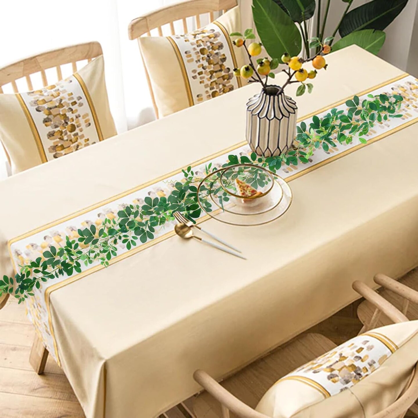 2Pcs 6FT Artificial Greenery Garland Hanging Decor, Seucalyptus Garland Fake Ivy for Home Decoration Bedroom Kitchen Porch Party Wedding Arch Wedding Centerpieces for Tables Wreath